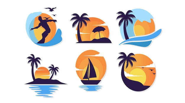Набор летних пляжных логотипов