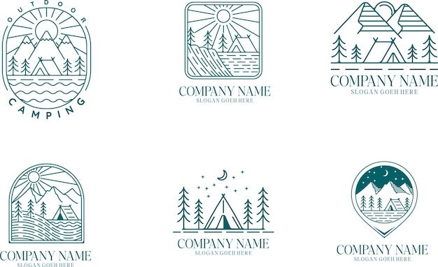 set of summer camping outdoor logo vector