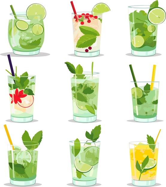 Set of summer cocktails cartoon vector illustration isolated on white background icon fresh drink