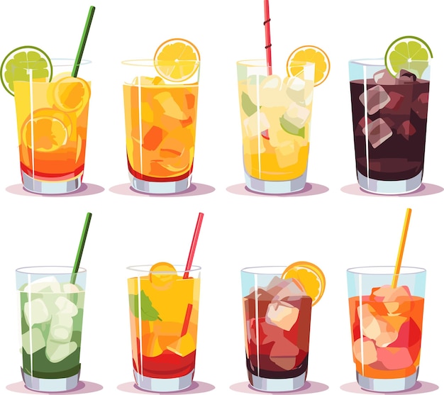 Vector set of summer cocktails cartoon vector illustration isolated on white background icon fresh drink