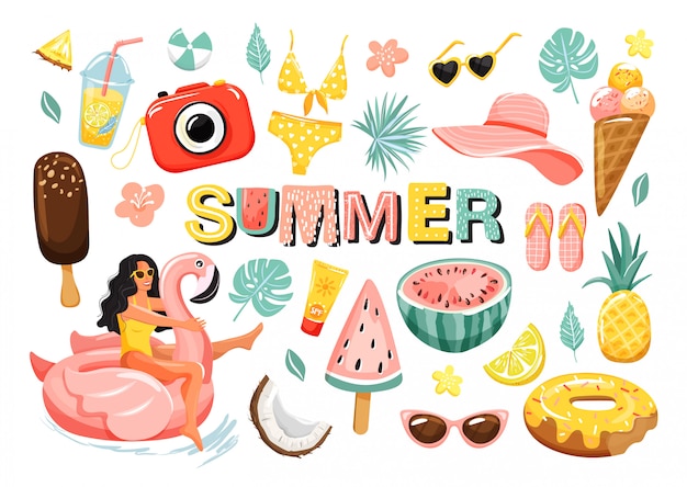 Set of summer cute elements