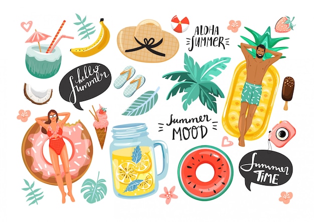 Vector set of summer cute elements