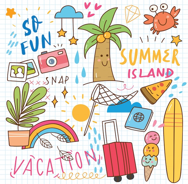 Set of summer doodle collage