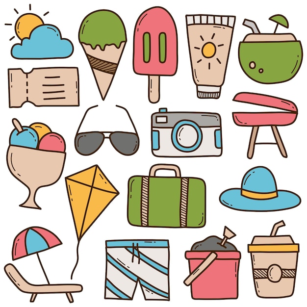 Vector set of summer doodle elements