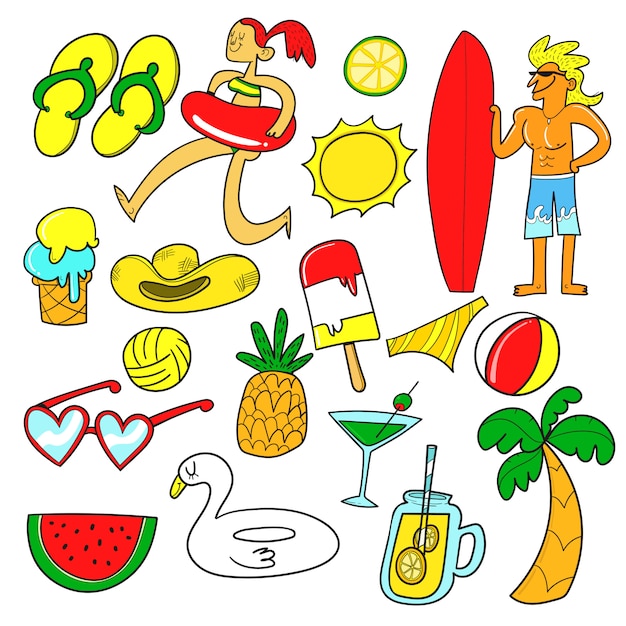 Vector set of summer doodle