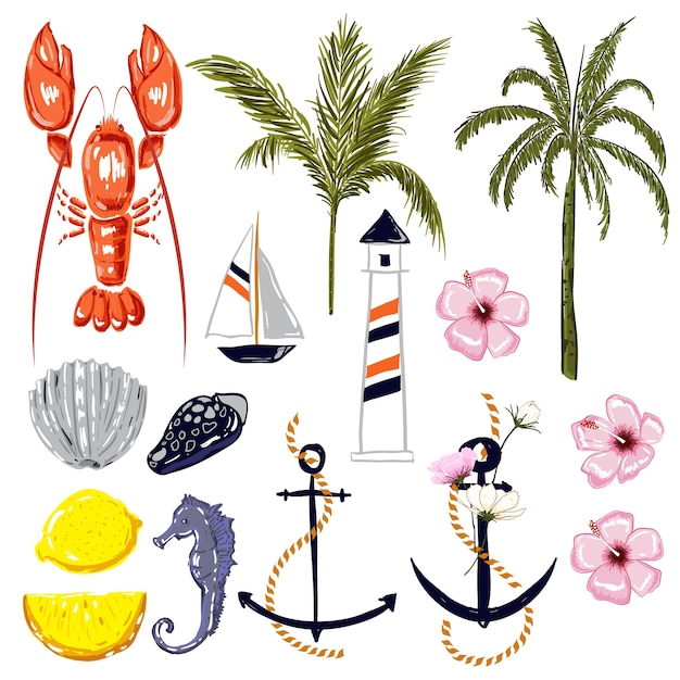 Vector set of summer  element vector