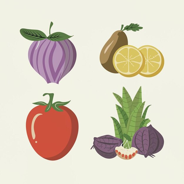 Set of Summer Fruits and Vegetables Icons vector