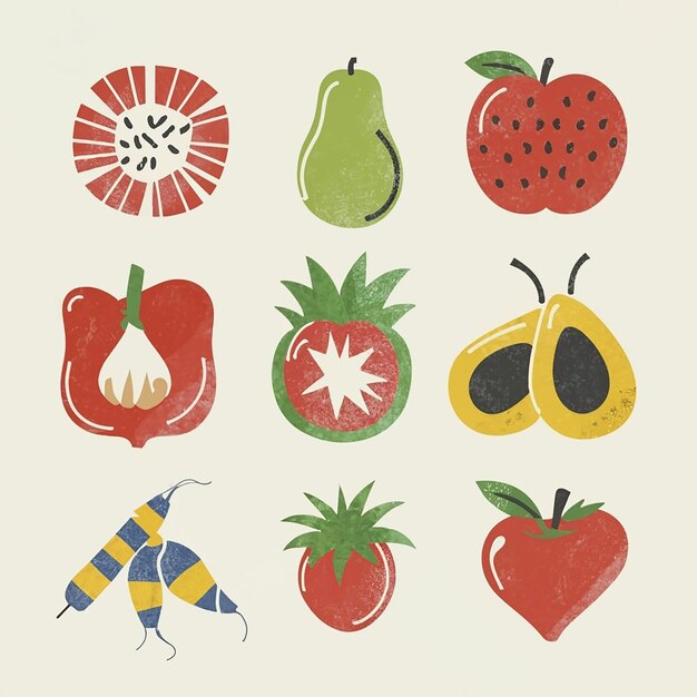 Vector set of summer fruits and vegetables icons vector