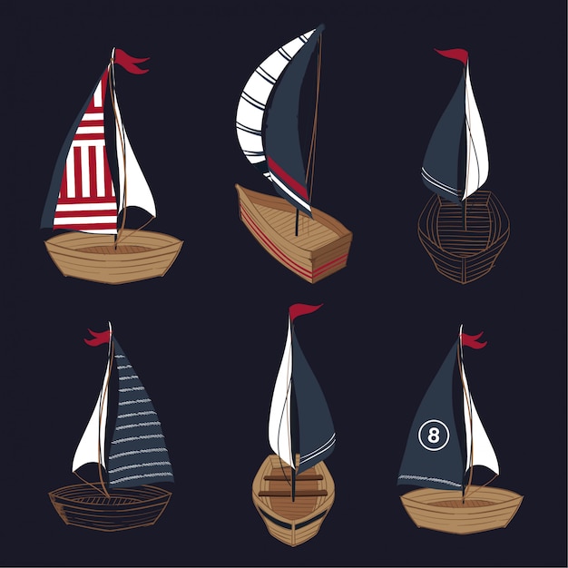 Set of summer hand drawn boat collection