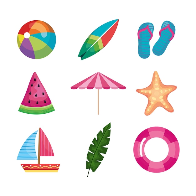 Set of summer holidays elements, clipart collection