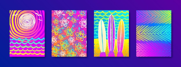 Set of summer holidays and vacation 
 multicolored background