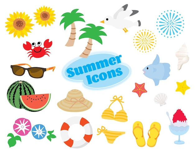 Set of the summer illustration icon