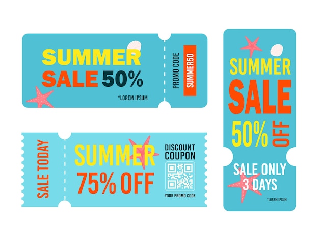 Set of summer sale coupon Promotions, labels for stores Vector banner template design