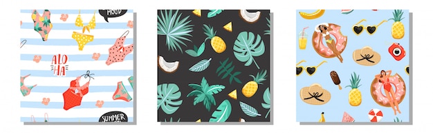 Set of summer seamless pattern