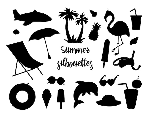 Vector set of summer silhouettes isolated on white.