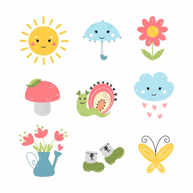 Vector set summer sticker for girl cute children character easter illustration design of nursery