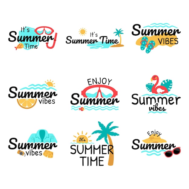 Set of summer sticker label vector