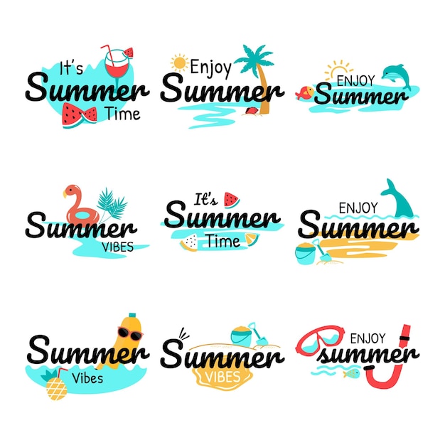 Vector set of summer sticker label vector