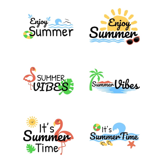 set of summer sticker label vector