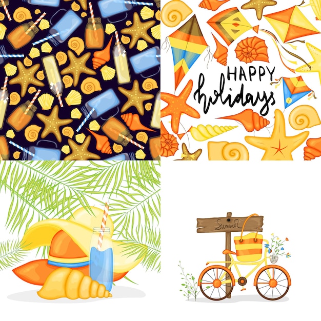 Set of summer template for text and pattern Cartoon style Vector illustration