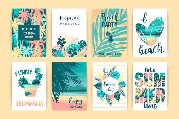 Vector set of summer tropical designs. vector templates.