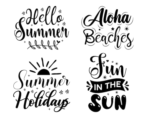 Set of summer typography quotes lettering with the sun flowers star and ornaments