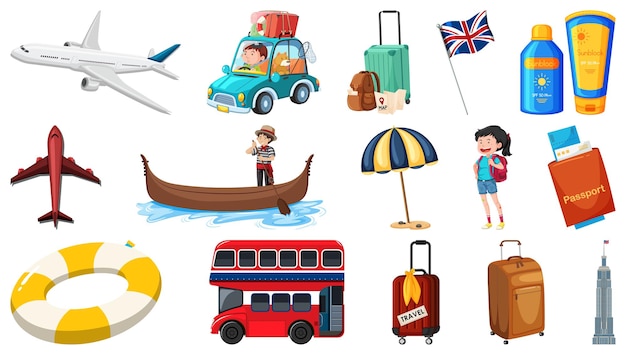 Set of summer vacation objects and elements