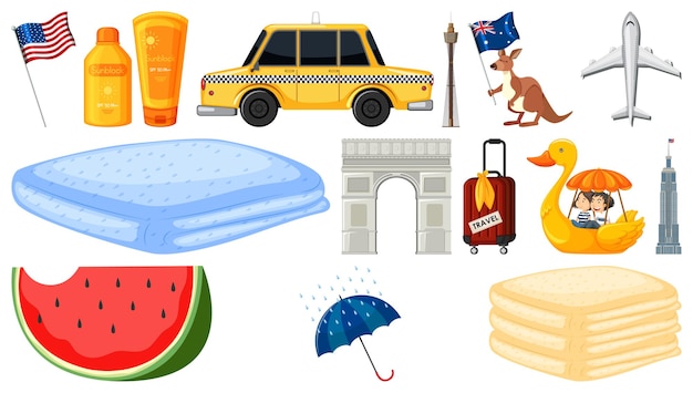 Set of summer vacation objects and elements