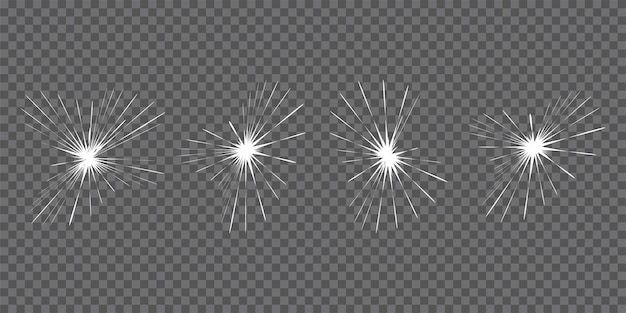 Vector set of sun bursts and starbursts abstract white beam glow explosion and shine light effect supernova