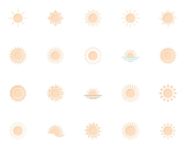 Set of sun icons summer hot