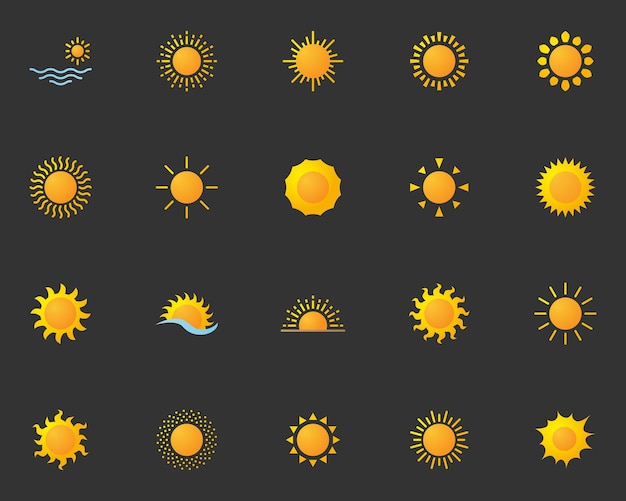 Vettore set di icone del sole caldo estivo