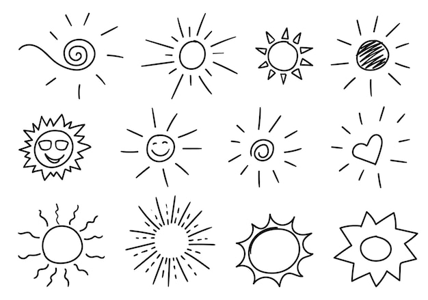 太陽と太陽のアイコンのセット落書き太陽のセット