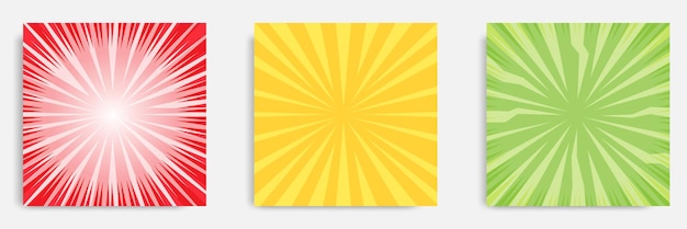 Set of sunburst background template in red yellow green with white rays color