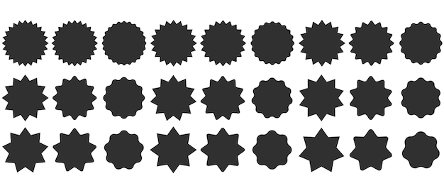 Set sunburst badges Collection Star label Different starburst isolated on white background Vector illustration