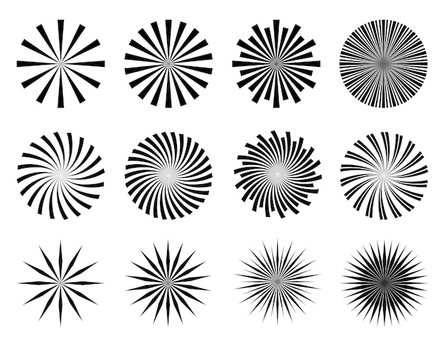 Vector set sunburst firework icon element radial stripes vector illustration