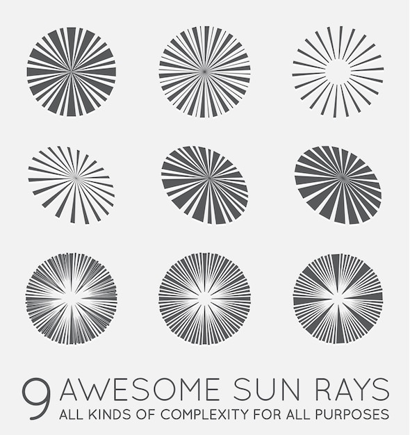 Vector set of sunburst rays of sun