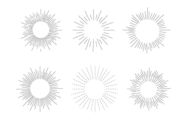 Set sunbursts, explosie-effecten, vintage doodles geïsoleerd op een witte achtergrond