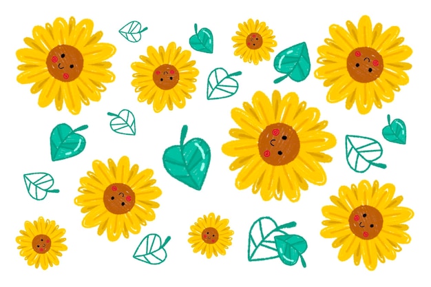 set of sunflowers vector background pattern hand drawn