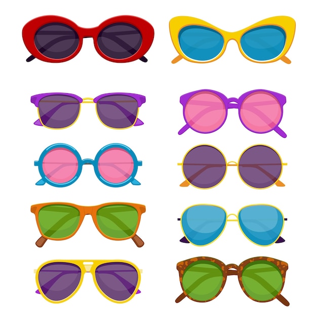 Vector a set of sunglasses in different colors