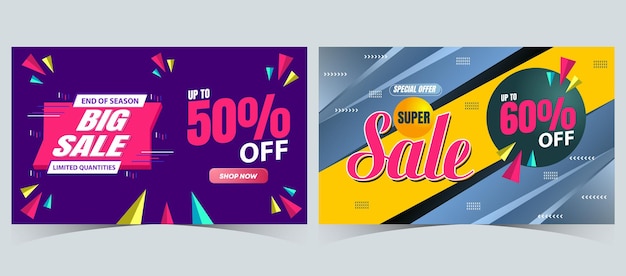 Vector set of super sale web banner template design flash big sale discount banner template promotion post