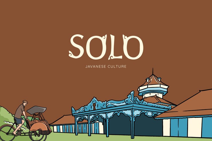 Vector set surakarta javanese regency illustration hand drawn indonesian cultures background