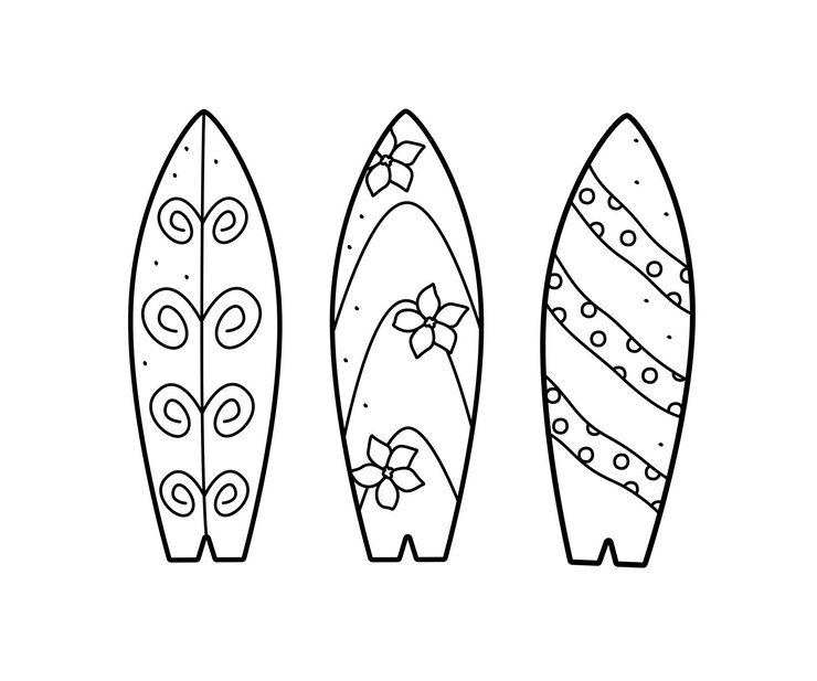 Vector set of surfboards doodle icon vector illustration of a cartoon surfboard contour isolated on white