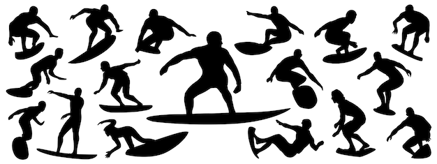 set of surfer silhouette