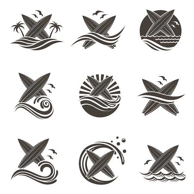 Set of surfing emblems