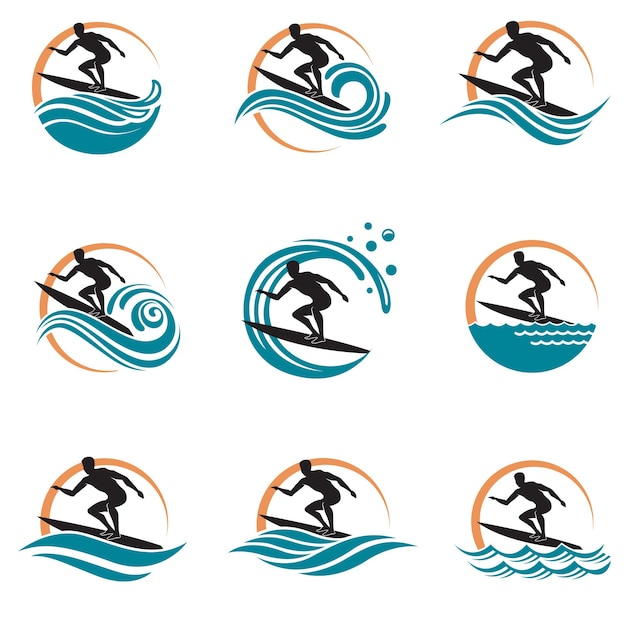 set of surfing emblems