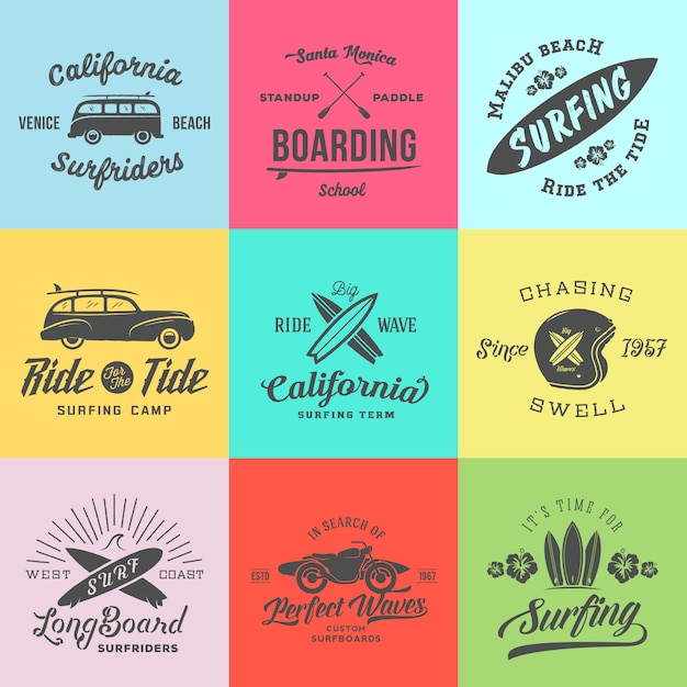 Набор логотипов для серфинга