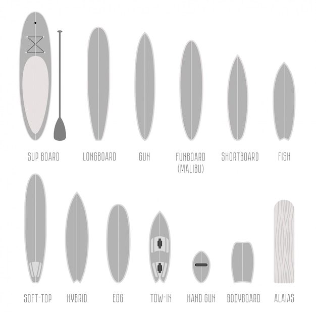 Vector set surfplanktypen, volumevormen in schaal