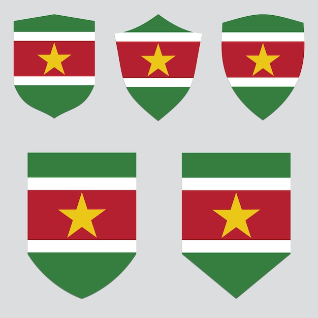 Vector set of suriname flag in shield shape frame