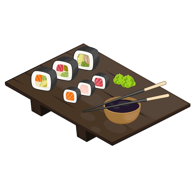 Set sushi eten japanse illustratie, aziatisch eten set