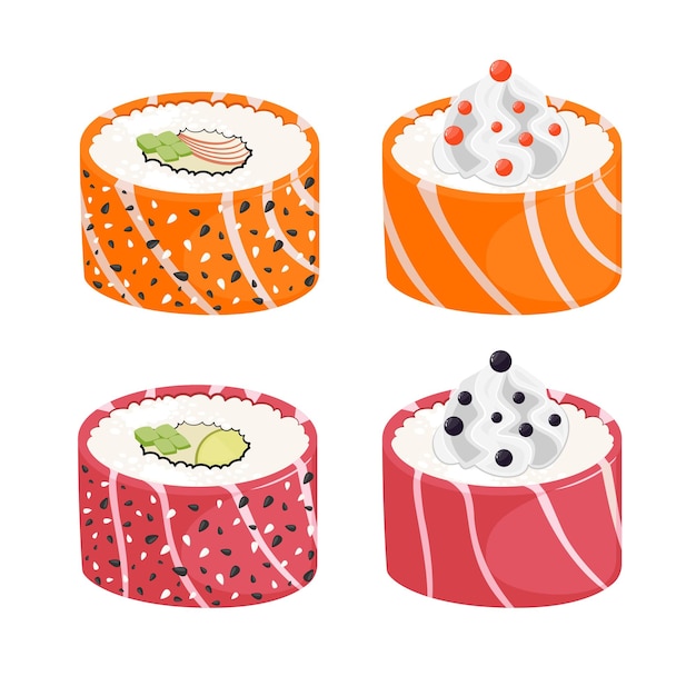 Set of sushi food japanese illustration, asian food set